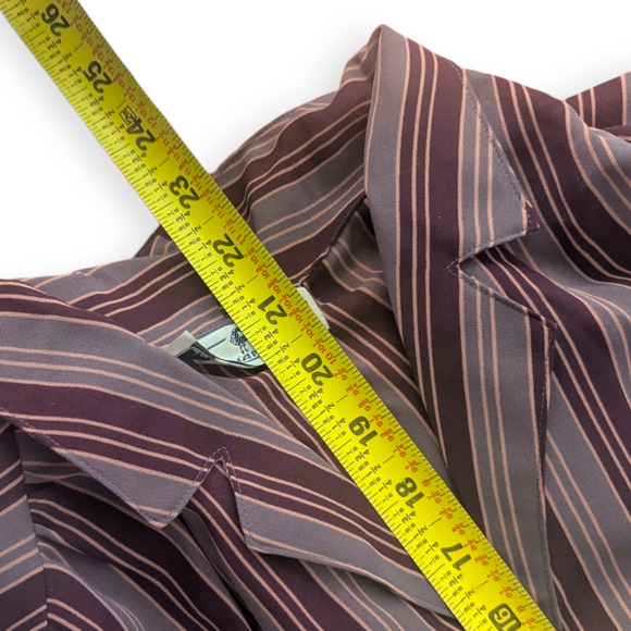 Vintage Jonathon Martin Blouse 9/10 Mauve Stripe Button Down Neck Bowtie - Picture 8 of 9